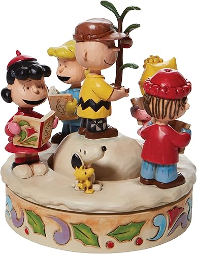 Miniatura 2 de Enesco Peanuts by Jim Shore The Gang Caroling Around The Gang - Figura giratoria a mano, 6.5 pulgadas, multicolor, rojo