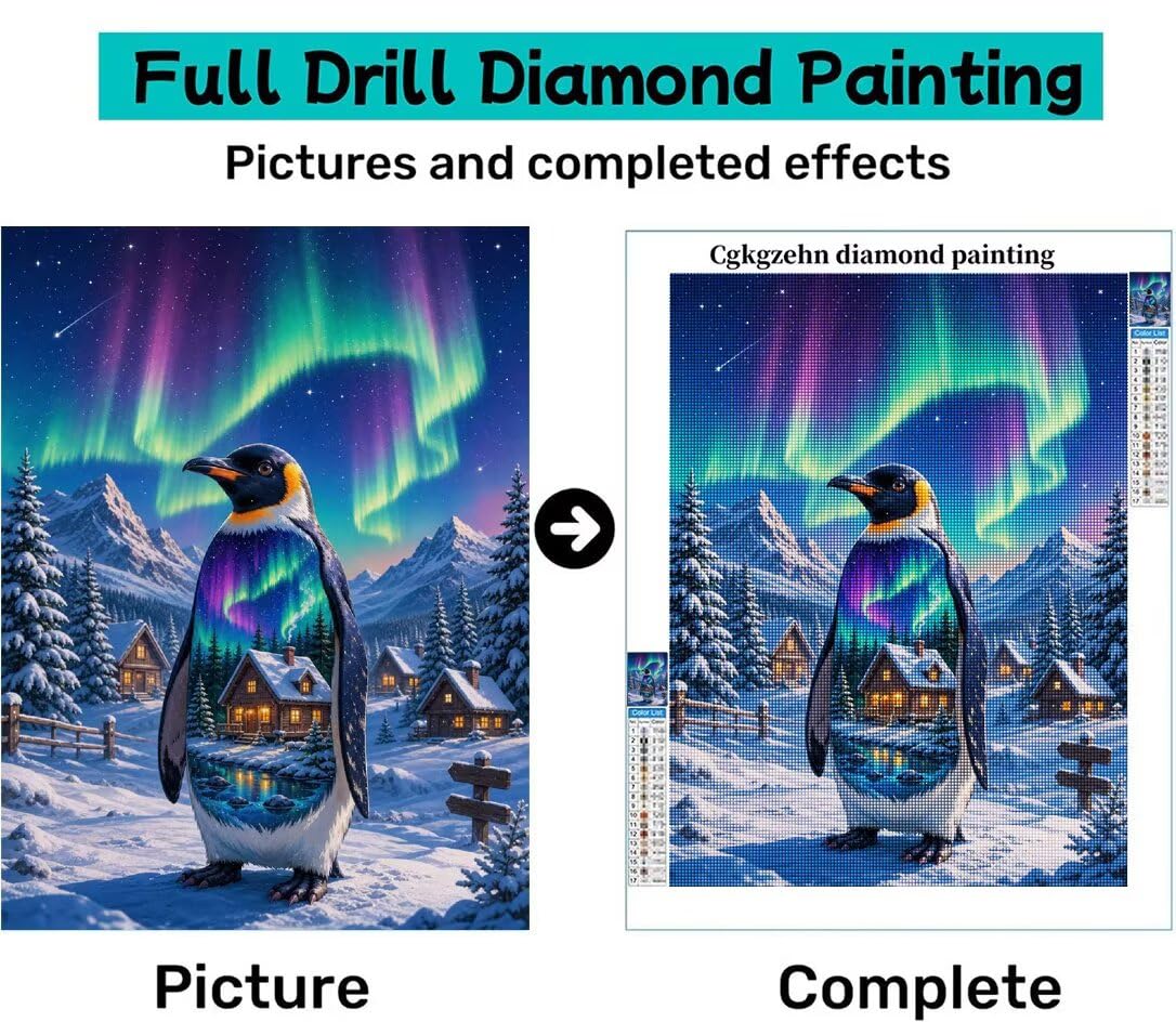 Diamond Painting Pingüino, Manualidad Creativa y Relajante 80x100cm C8-138