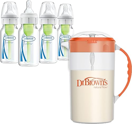 Dr. Brown's Baby Formula Mixing Pitcher 32oz, Orange with Anti-Colic Options+ Narrow Baby Bottles, 4 Pack, 4 oz