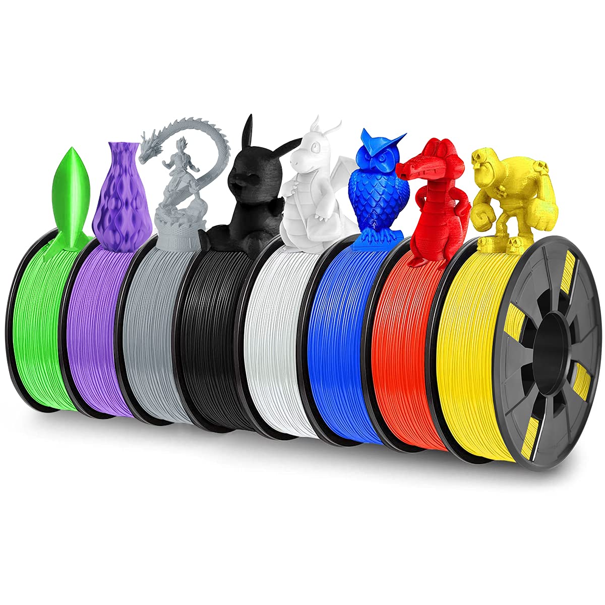 8 Pack PLA 3D Printer Filament, 1.75mm PLA 3D Printing Filament in Total 2KG, 8 Colors Dimensional Accuracy +/- 0.03 mm Widely Compatible for 3D Printing