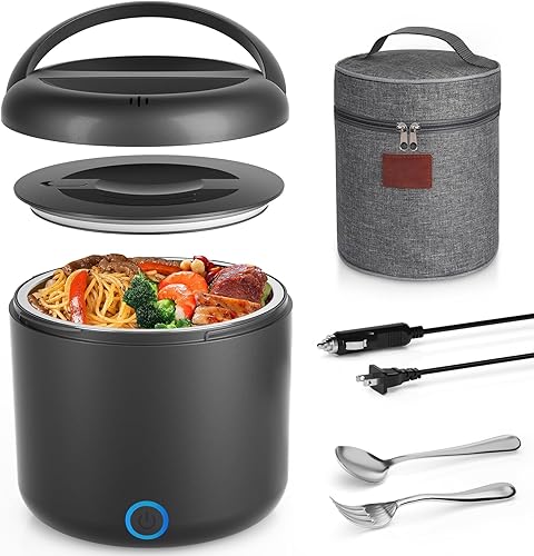 Lonchera eléctrica para adultos, calentador de alimentos portátil de 41 onzas, 100 W, a prueba de fugas, con bolsa aislada, tenedor, cuchara para
