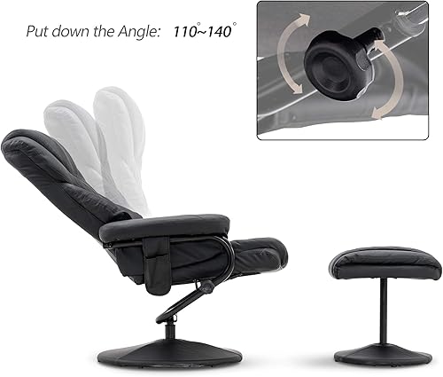 Miniatura 30 de MCombo Silla reclinable con otomana, silla reclinable con masaje, silla giratoria 360 de piel sintética, 4901 (blanco crema) Crema Blanco,Negro