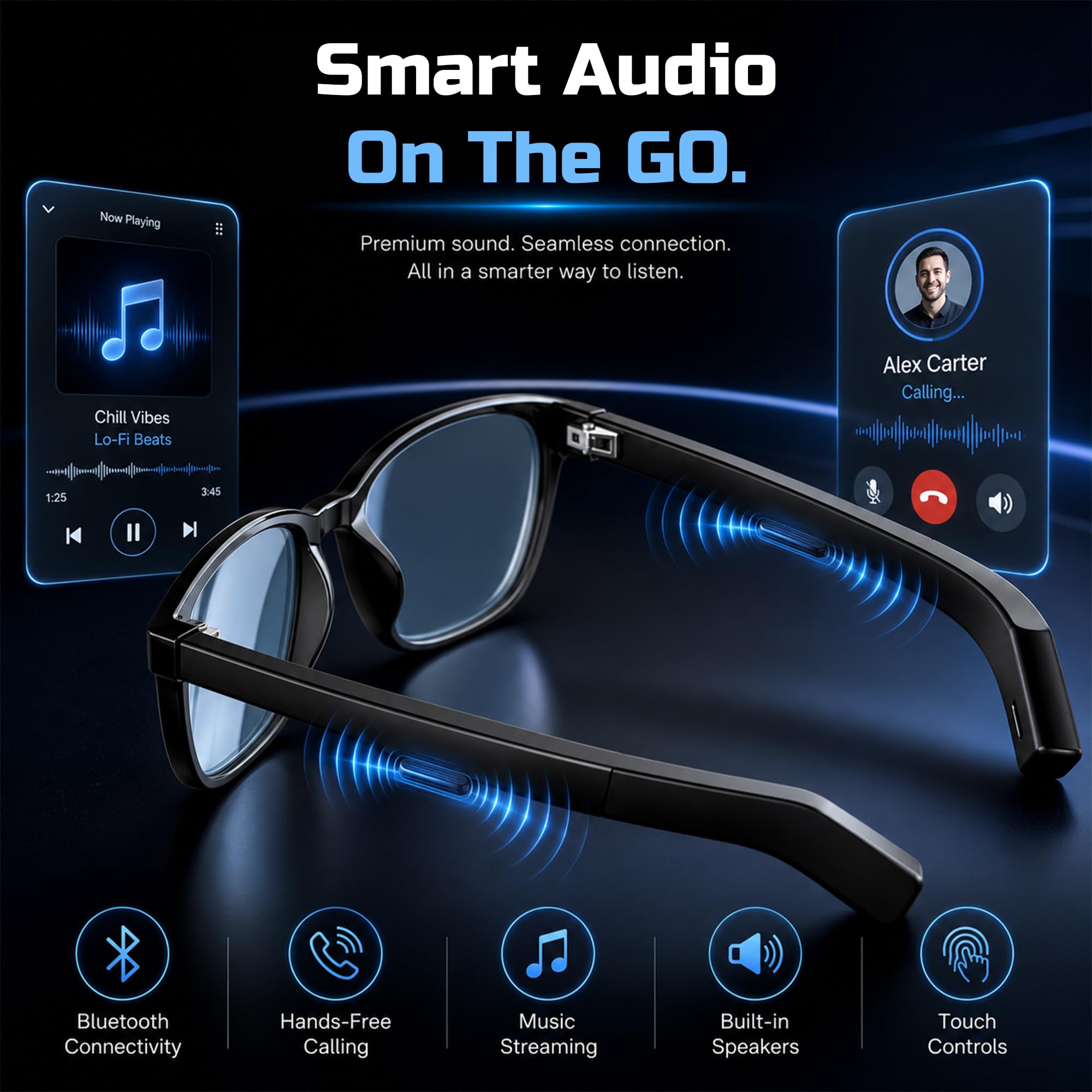 Gafas inteligentes con audio Bluetooth, lentes fotocromáticas y antiluz azul, gafas de sol UV400, control táctil, marco TR90 impermeable