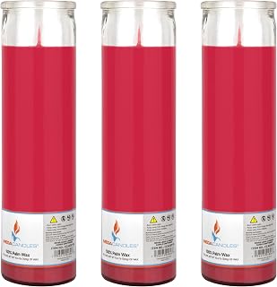Mega Candles 3 pcs Unscented Pink Glass Container Devotional Prayer Candles, Shortening Wax Candle 2 Inch x 8 Inch, Sanctuary, Vigils, Prayers, Spiritual, Blessings, Religious, Altar, Remembrance