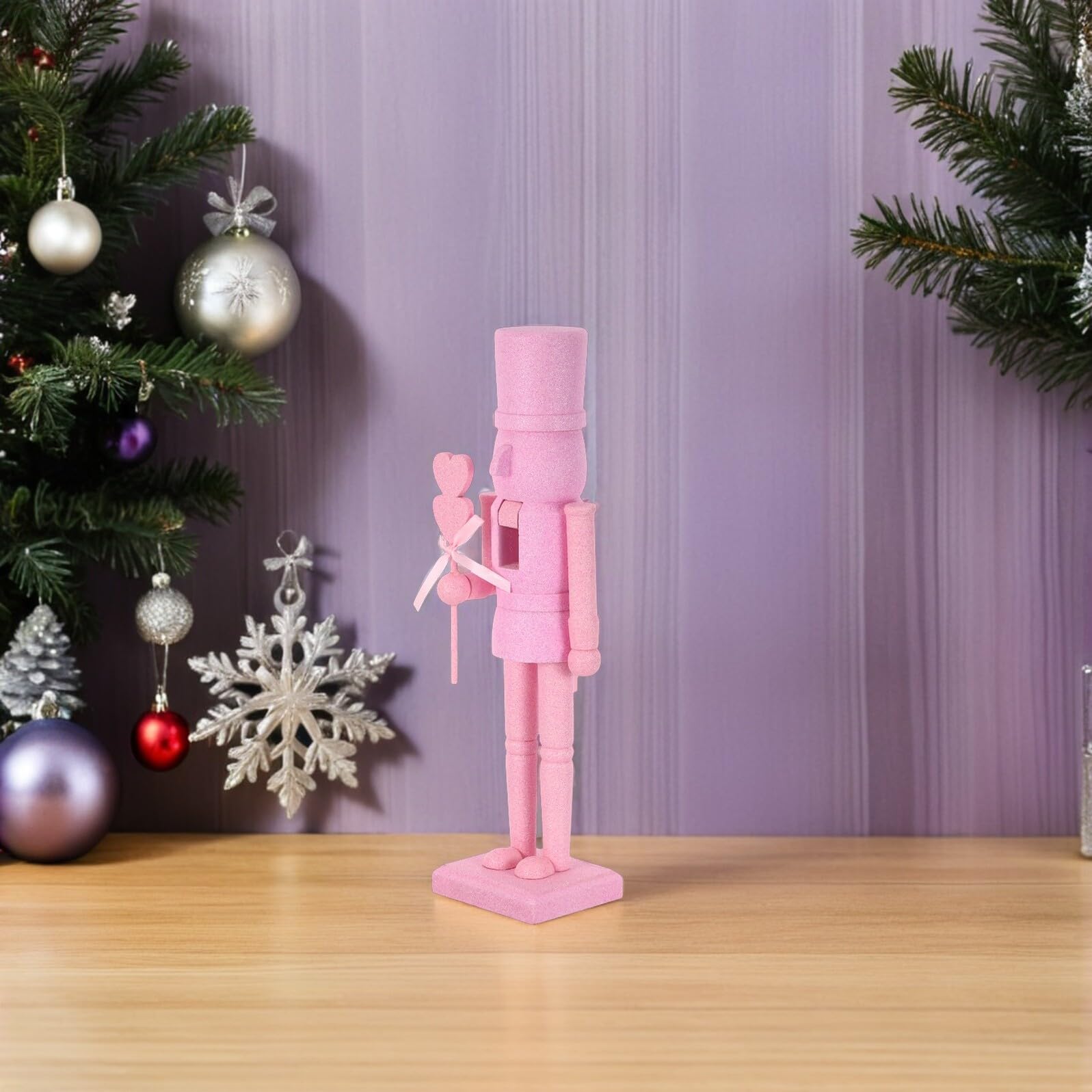 Toyvian Valentinstag Nussknacker Figur 36cm Holz mit Glitzer Tischdekoration Soldat Weihnachtsdeko Bruchsicher