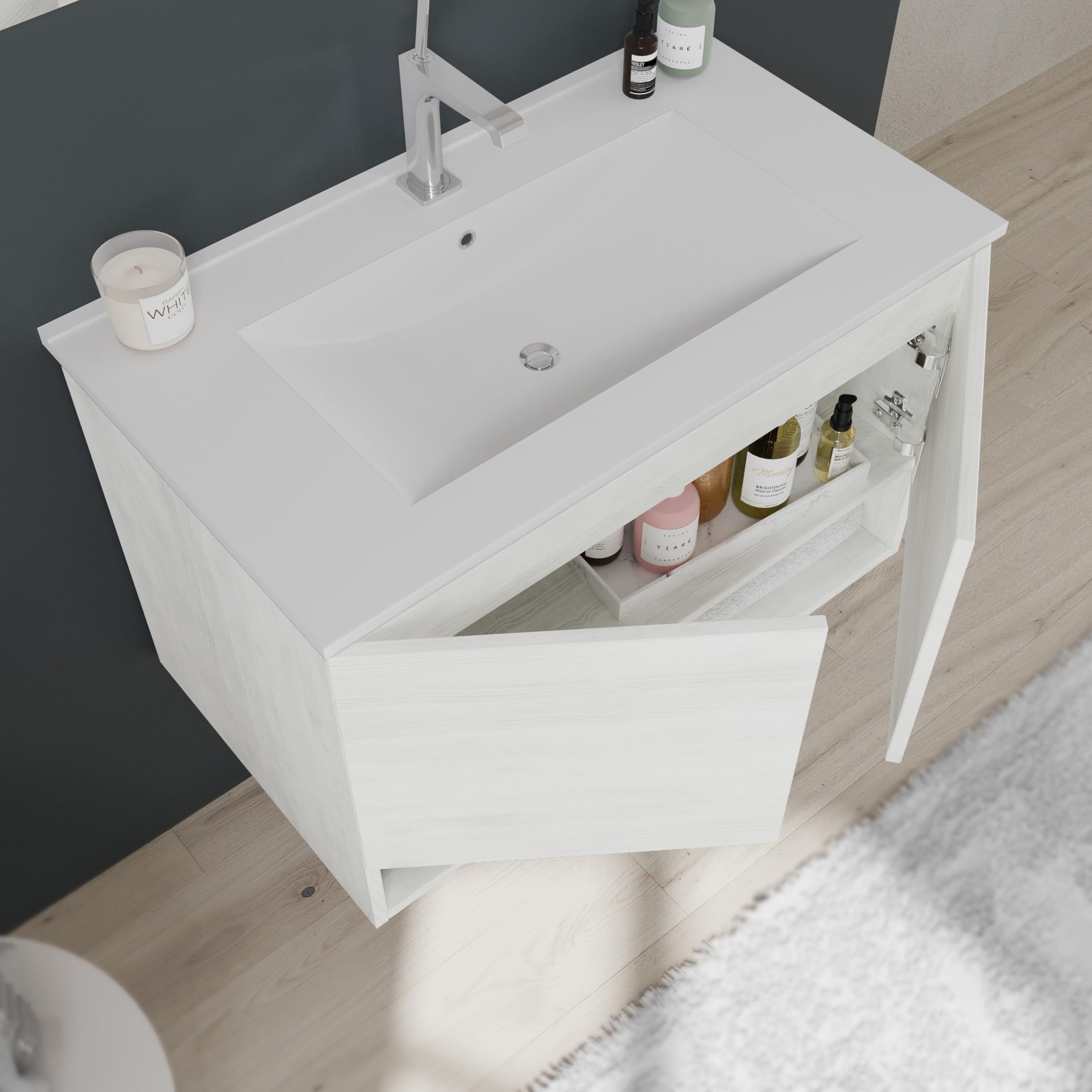 Kiamami Valentina Armadietto Bagno Sospeso 80 Cm 2 Ante Quercia Bianco