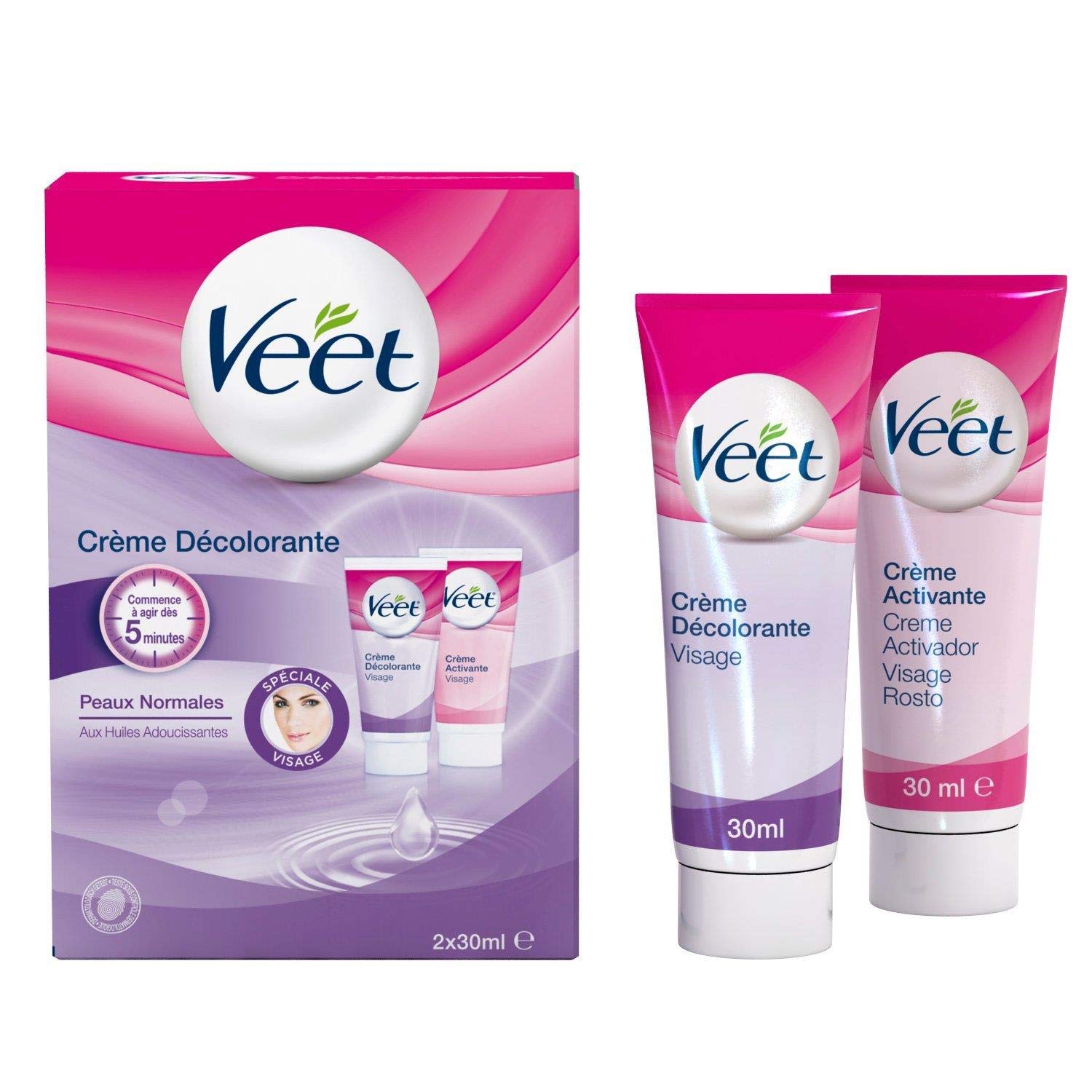 VEET Lot de 3 Crèmes Décolorante - Spéciale visage 1 étui de 2 tubes de 30 ml