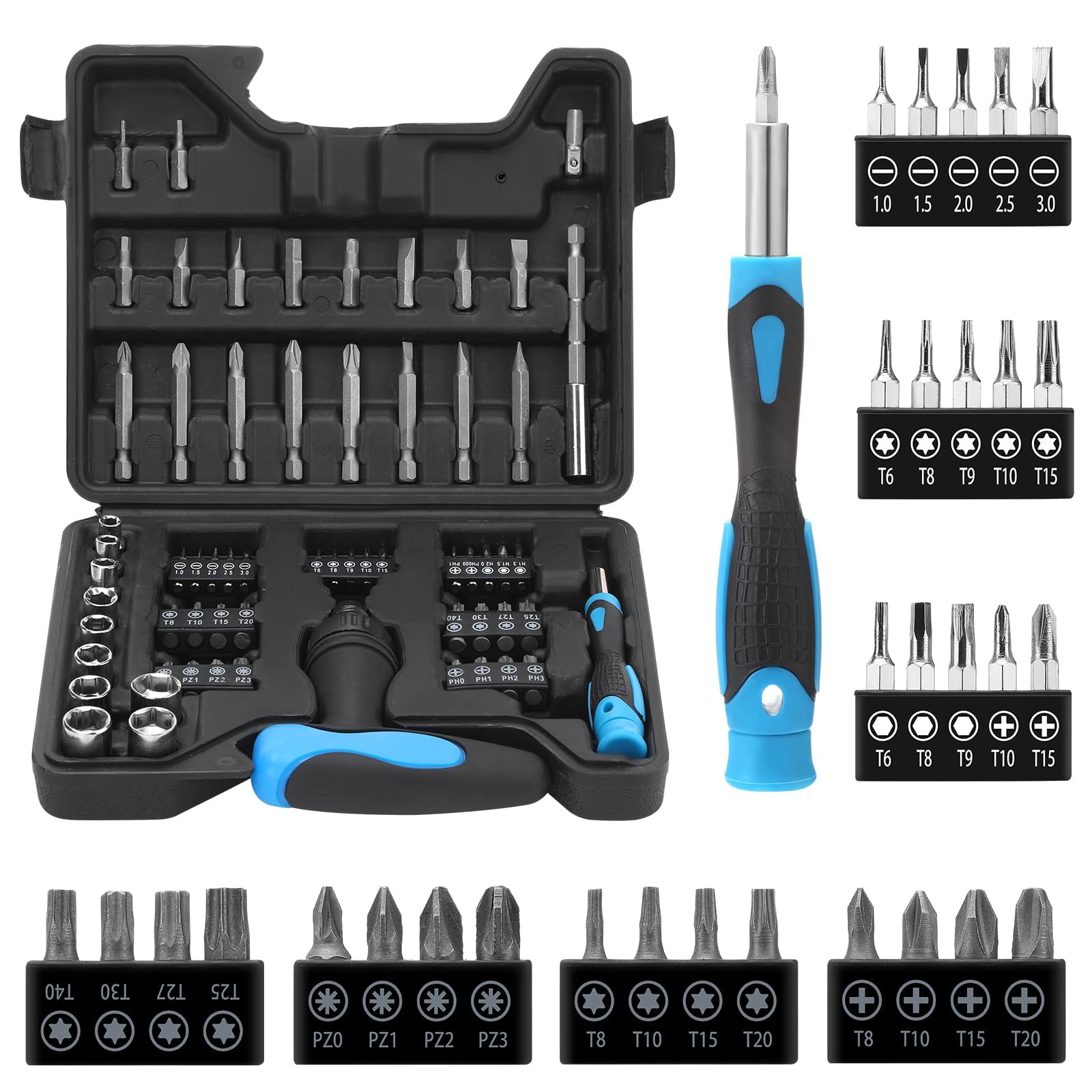 Precision Ratcheting Screwdriver Set, 63 in 1 Household Screwdriver Home Repair Tool Kit, Disassemble Magnetic Rotating Ratchet Screwdriver Kit for Furniture/Car/Computer/Electronics Maintenance