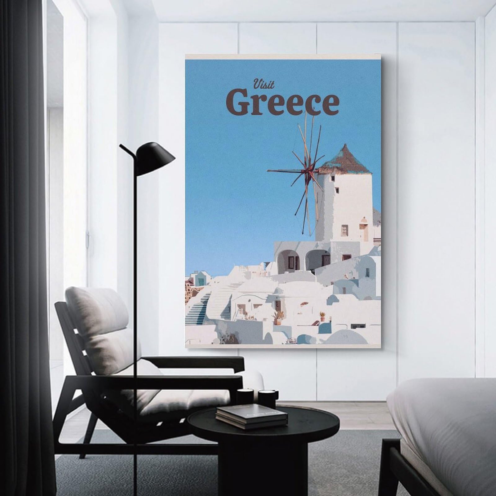 Junmoney Visit Greece Wall Art Print, 20x30inch(50x75cm), for Entrance Spaces, Stair Walls Or Halls, Home Artwork for First Impressions