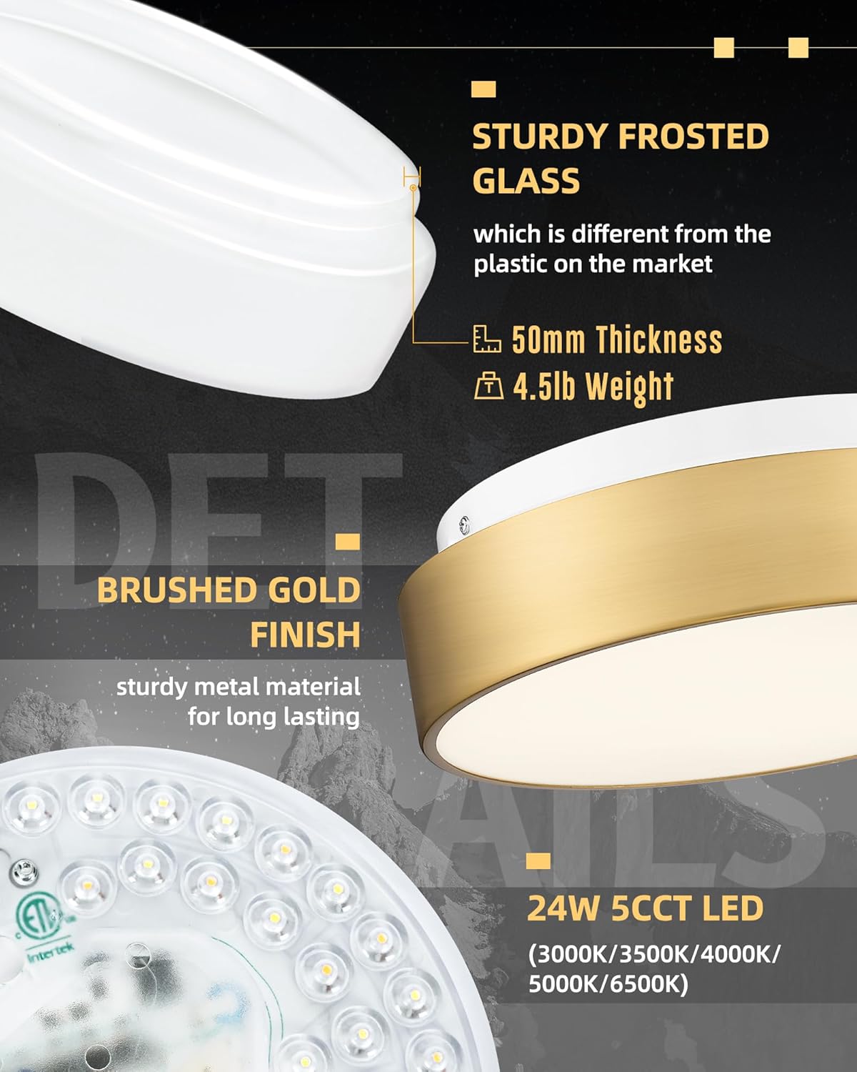 AUTELO LED Close to Ceiling Light Fixture 12" LED 18W Flush Mount Ceiling Light Fixtures with Frosted Glass Shade in Brass Finish for Kitchen LivingRoom Hallway Bedroom C3312 BRZ LED