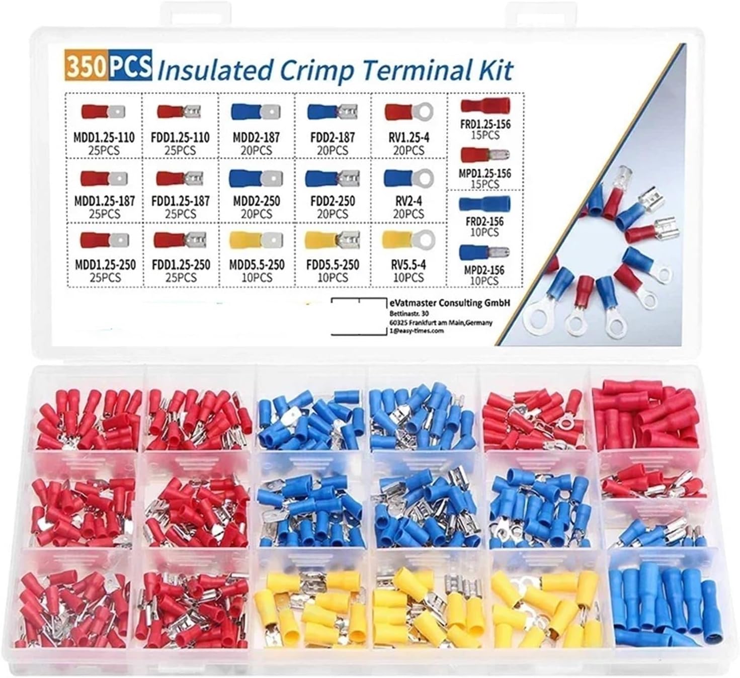 350pcs Insulated Cable Connector Wire Crimp Terminal Spade Butt Ring Fork Kit Ring Lug Rolled Terminal Assorted Kit