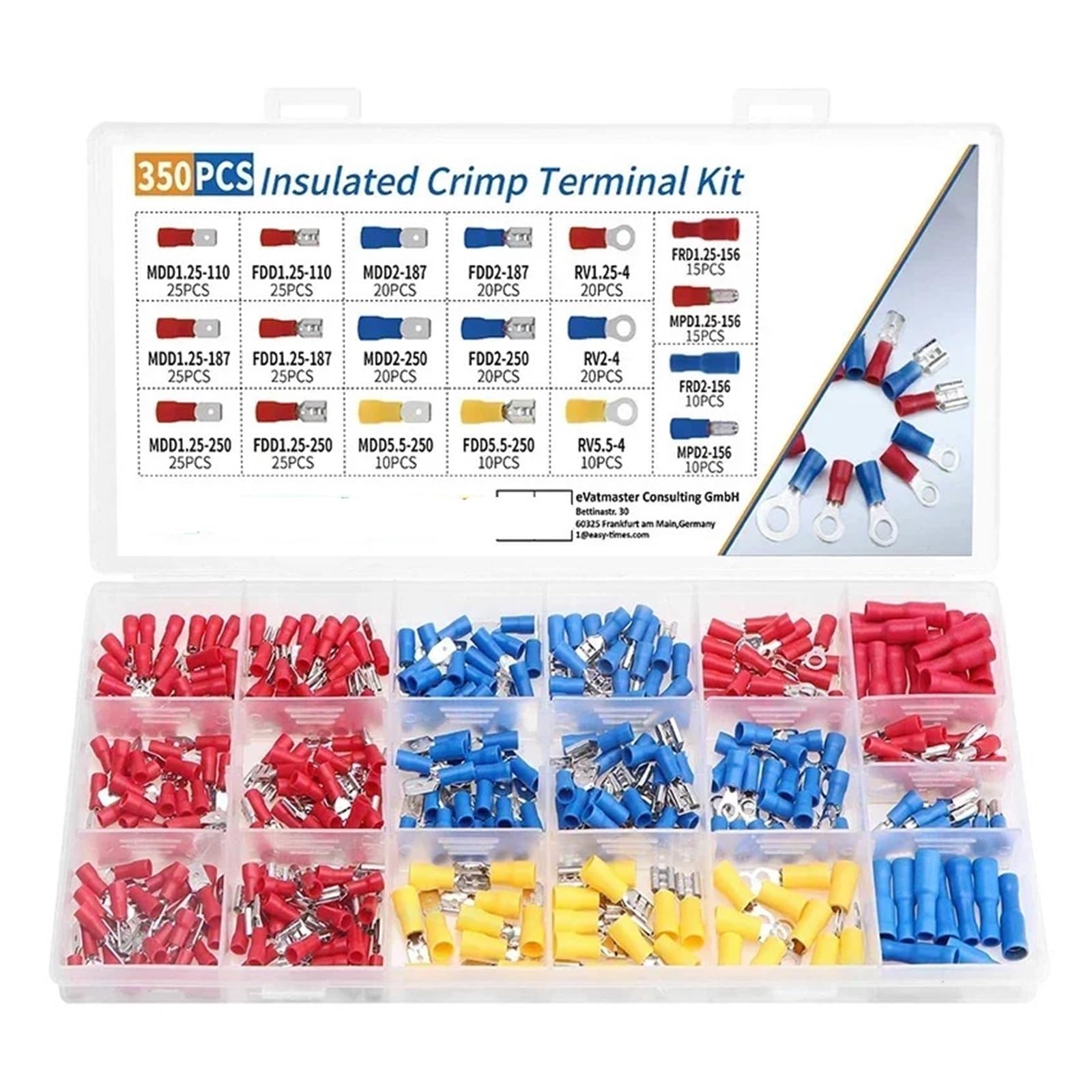 AARTERZZA 350pcs Insulated Cable Connector Wire Crimp Terminal Spade Butt Ring Fork Kit Ring Lug Rolled Terminal Assorted Kit