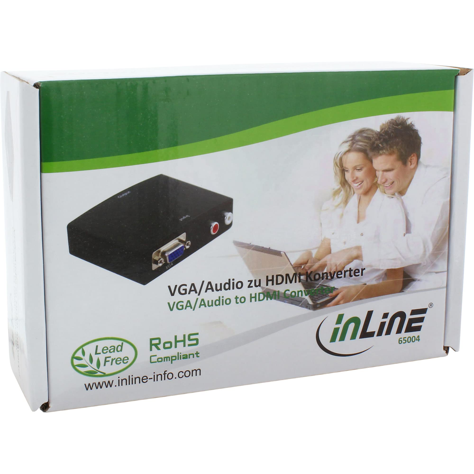 InLine 65004 Konverter VGA+Audio zu HDMI, Eingang VGA und Cinch Audio Stereo, Ausgang HDMI, inkl. Netzteil