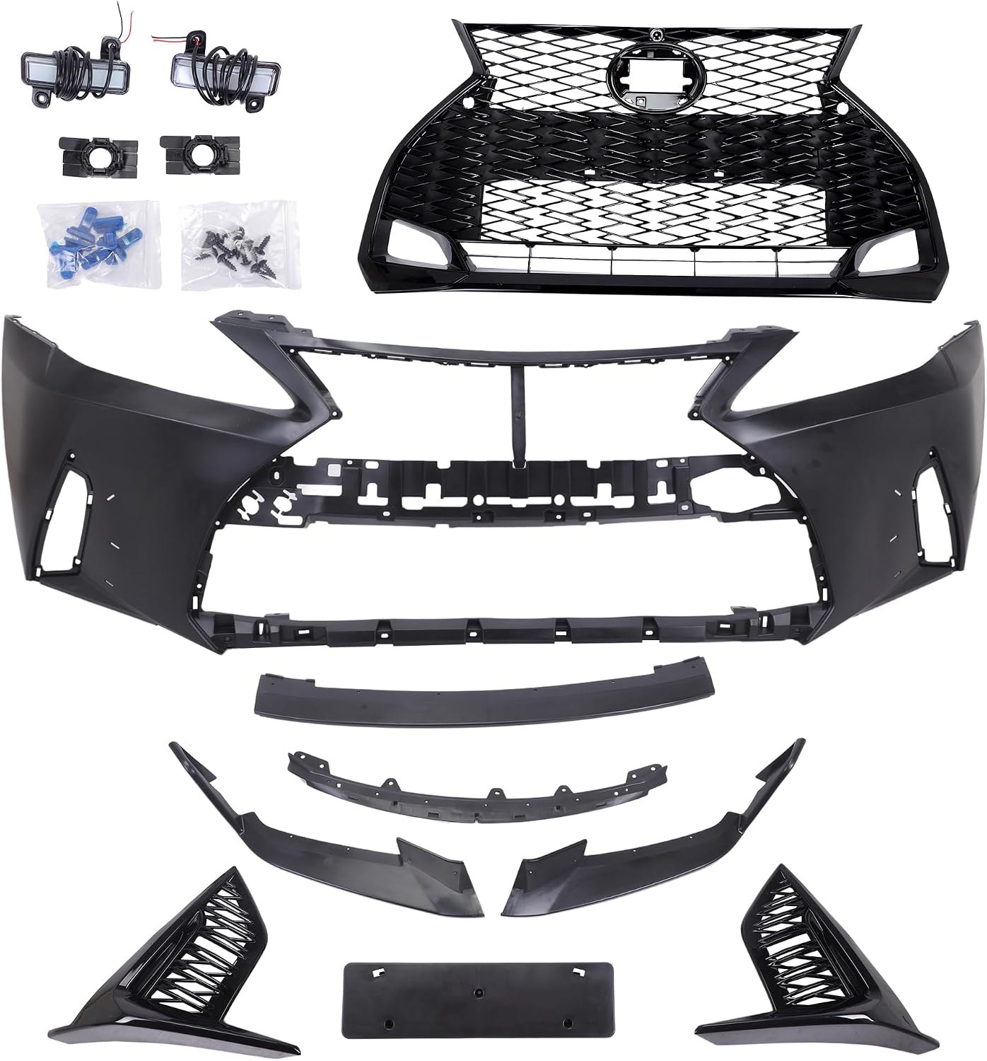 CAREONLINE New Blcak Complete Front Bumper Cover Grille W/Fog Lamps Fits for 2006-2013 Le-x-u-s IS250 IS350 Conversion to 21+ F-Sport, OE：LX621T024(OL-250929)