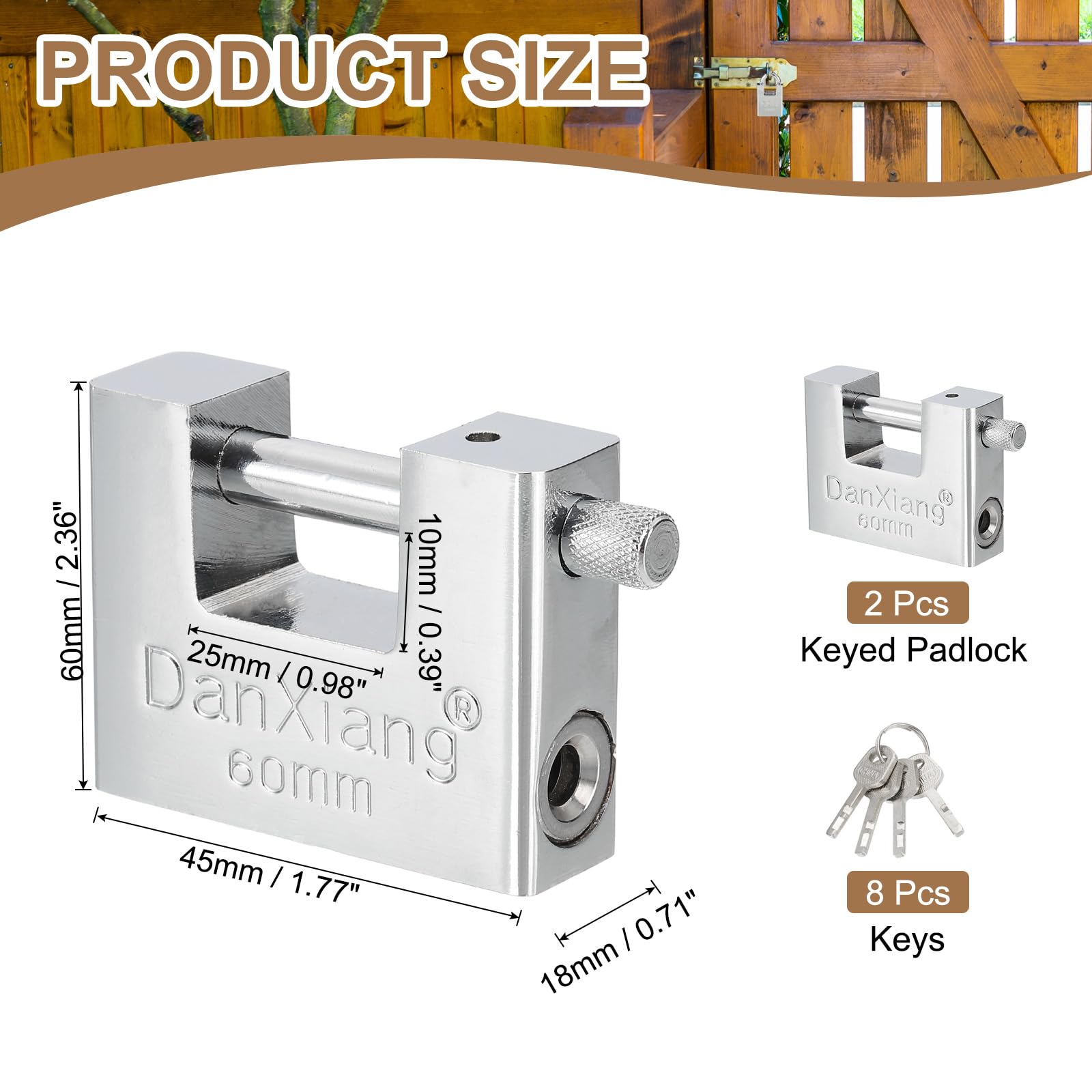PATIKIL Lot de 2 cadenas haute sécurité en acier en forme de D de 6,1 cm avec 4 clés pour unité de rangement, garage, porte, entrepôt, abri, conteneurs, argent
