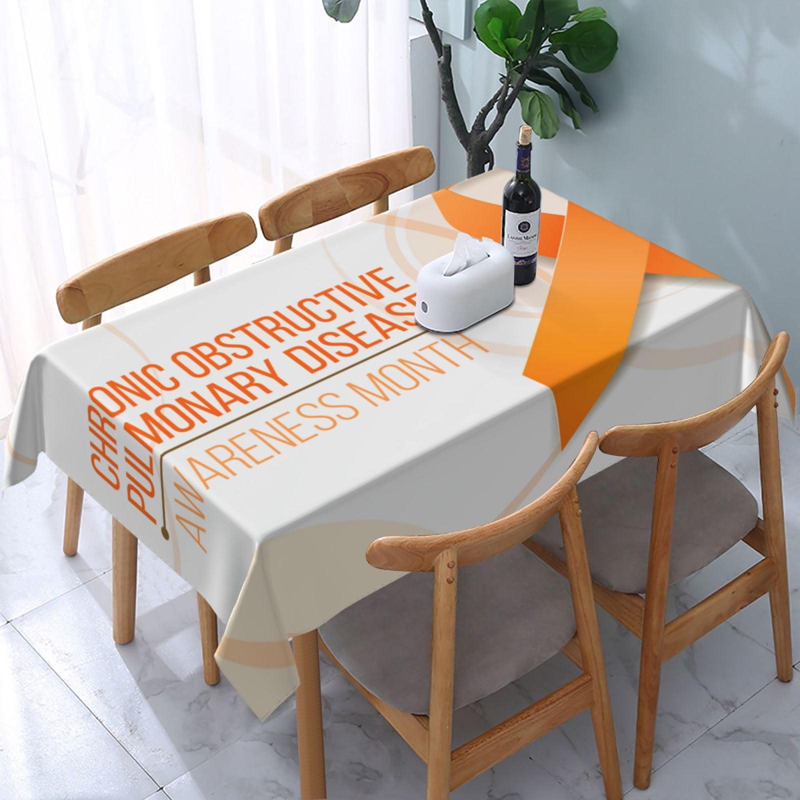 JunHeArt Copd Awareness Month Orange Ribbon Tablecloth Rectangle Table Cover Washable Table Cloths Decor For Kitchen 54" X 72"