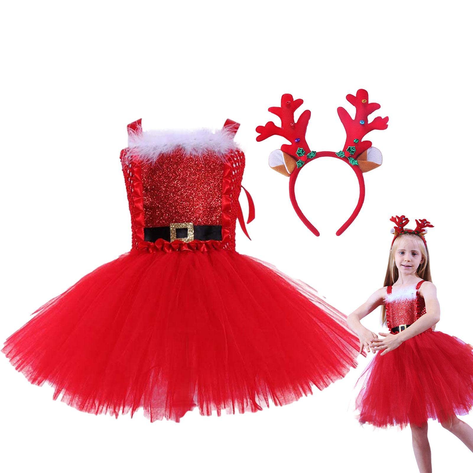 Disfraz de Reno Infantil, Disfraz de Ciervo de Navidad para niñas, Conjunto de disfraz de animal para niñas, Vestidos de fiesta de Navidad con diadema, Disfraces Navidad para niñas para niños pequeños