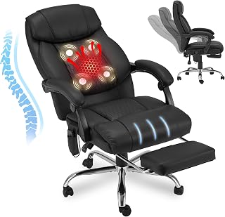 HOMREST Four-Points-Massage Executive Office Chair with Footrest,Reclining Massage Office Chair with Heated,Ergonomic Chair for Home Office,Black