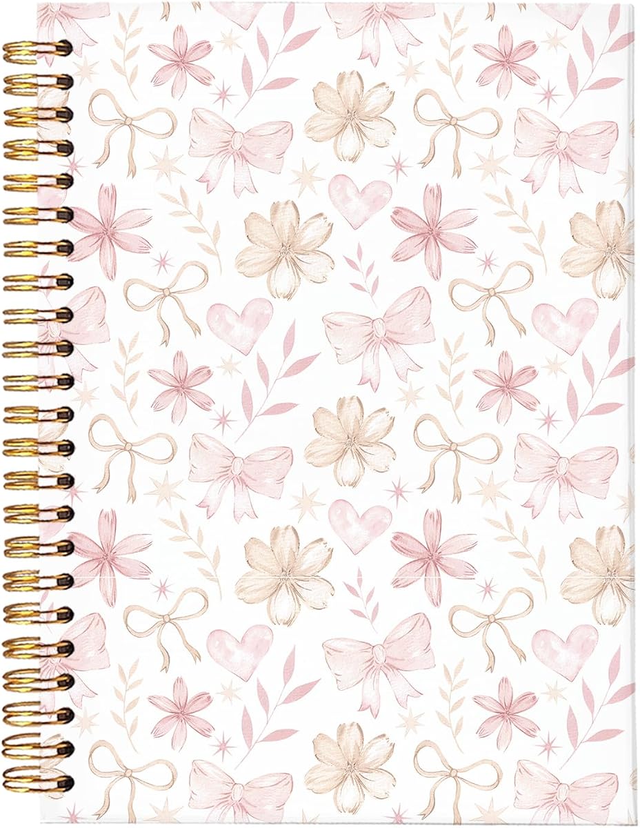 Floral Spiral Notebook for Women,Pink Notebook Gifts for Teen Girls | Cute Notebooks for Women,Coquette Pink Bow Floral Journal A5,Pretty Gift for Teen Girls Students