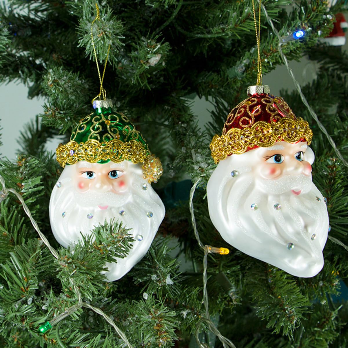 Decoración Navideña De Papá Noel 2 Colgantes Colgantes De Cristal Adornos Navideños
