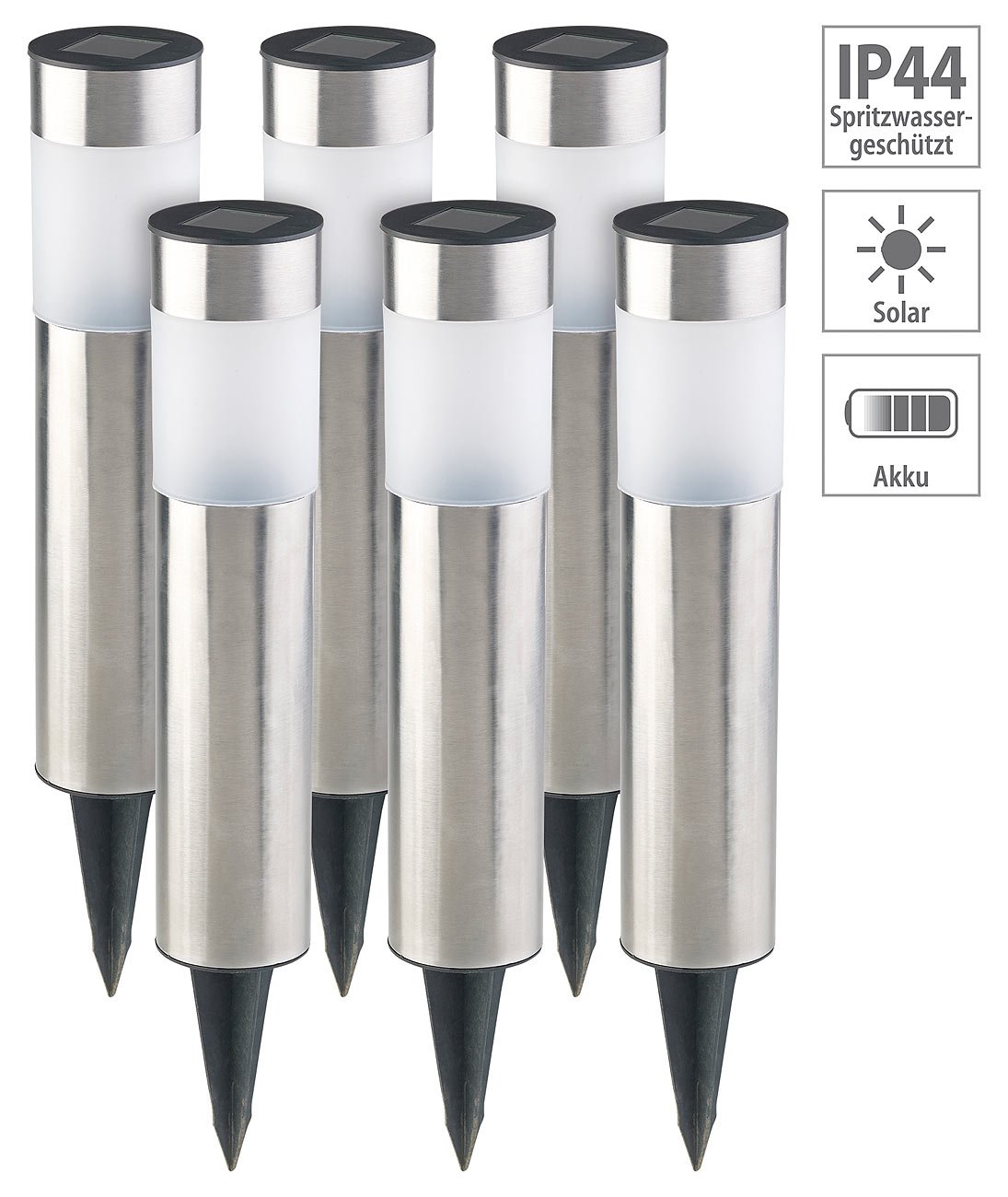 Lunartec Gartenlampe Solar: 12er-Set Elegante Edelstahl-Solar-LED-Wegeleuchten, mit Lichtsensor (Solarleuchten-Sets, Solarlampen Garten, Boden)