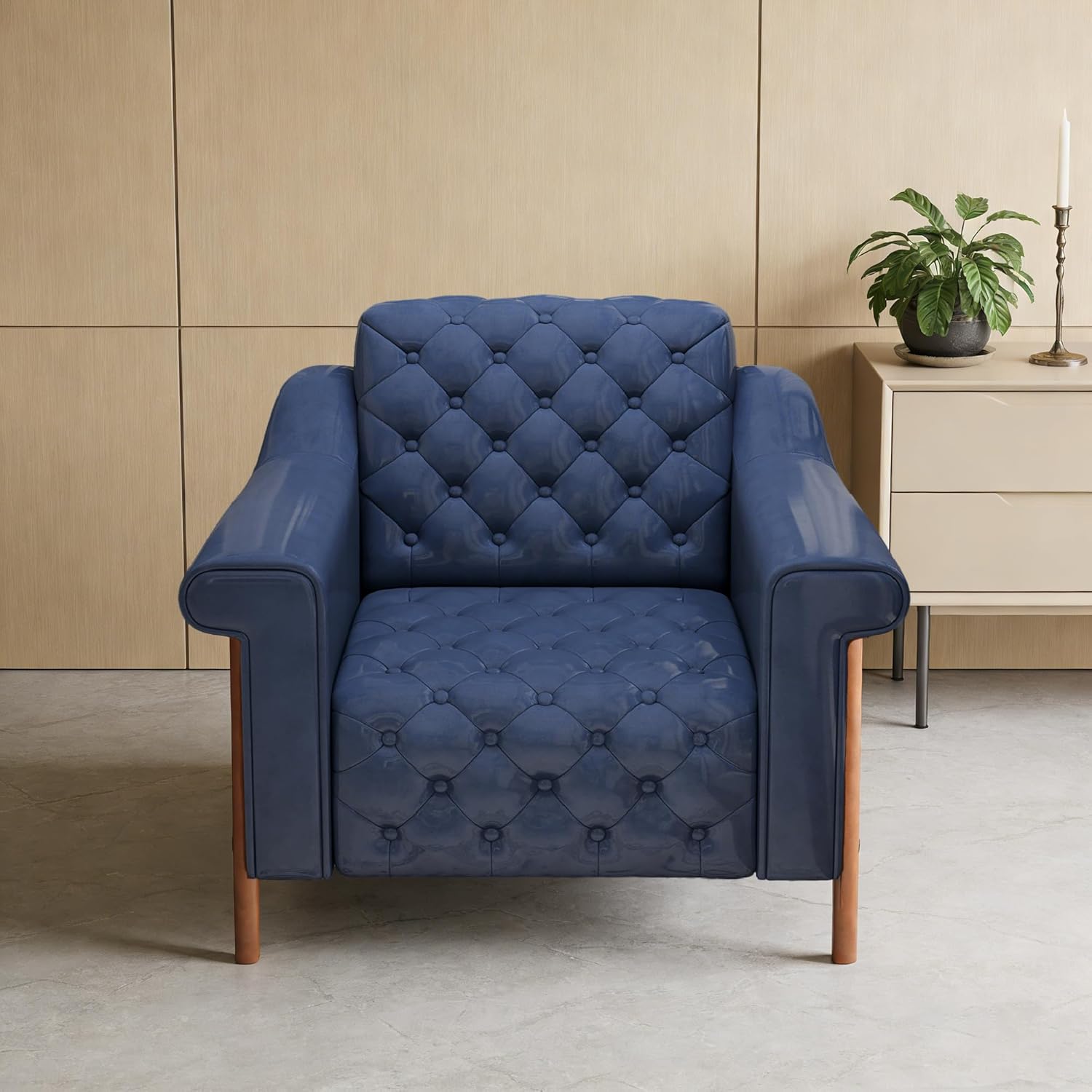 Actinidia Faux Leather Reading Chair with arm Chair，Upholstered Comfy Sofa Chair，Accent Chair for Living Room and Office Apartment Small Room, Comfy Single Sofa Chair.Blue