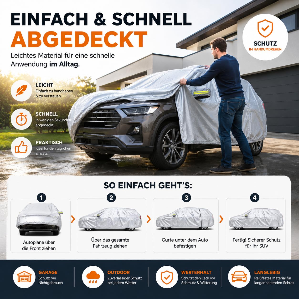 Housse de protection étanche pour SUV pour la protection et la couverture de voiture, véhicule : bâche de voiture en taille unique (1 x SUV (490 x 190 x 180 cm)