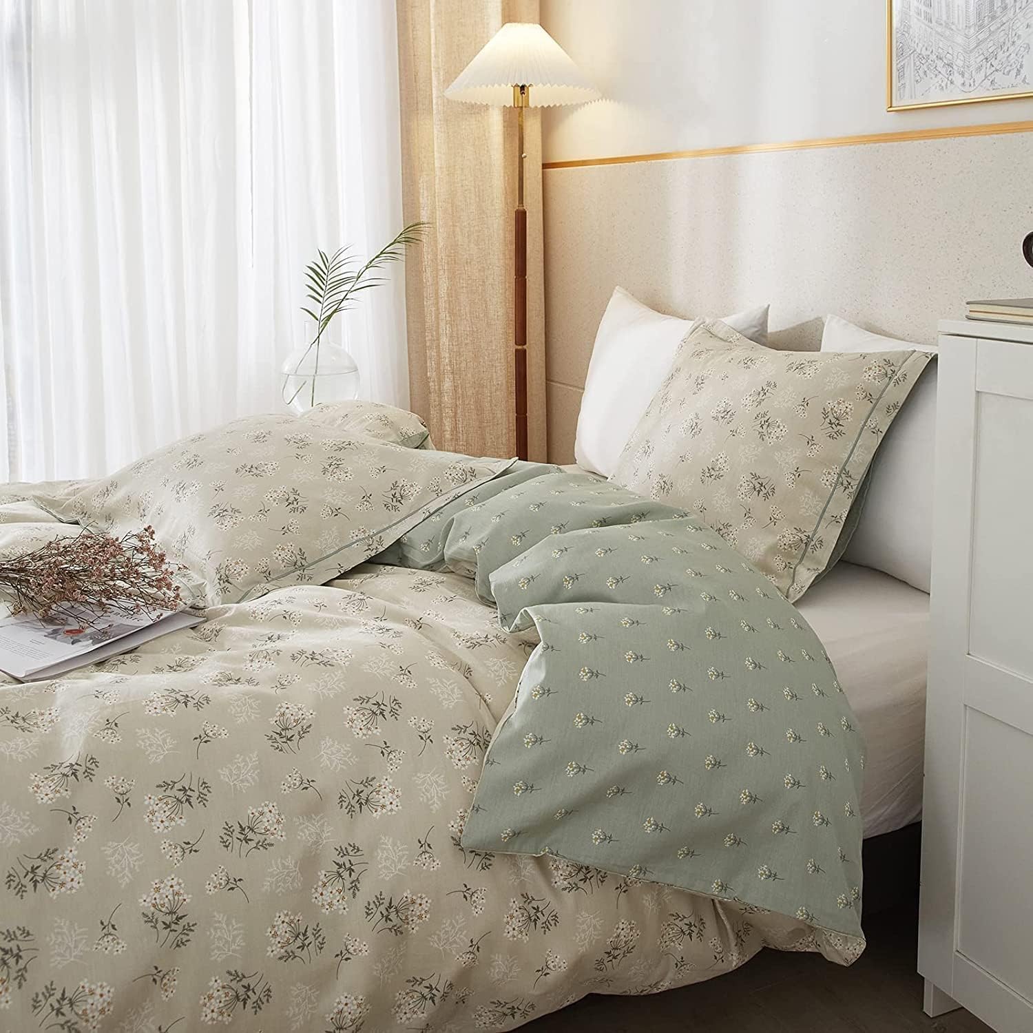 AMWAN Boho Floral Duvet Cover King Soft Cotton Floral Aesthetic Bedding Set Vintage Garden Comforter Cover, 1 King Duvet Cover with 2 Pillowcases Chic Botanical Duvet Cover with Zipper Closure - Image 4