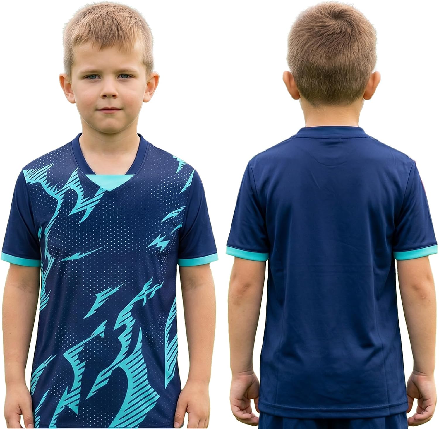 Linjinx Boys Soccer Jersey Performance Shirts Rash Guard Tees | Compression Shirt,Running Sports Tees,Active Athletic T-shirt,V Neck,Dry Fit,Breathable,Stretchy,Shorts Sleeves,Upf 50+