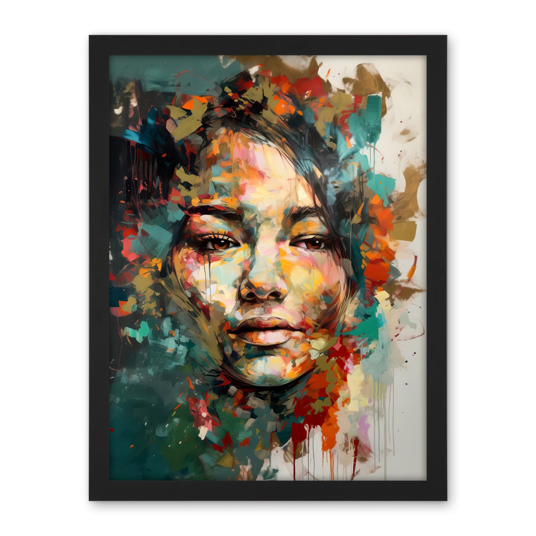 Artery8 Sad Young Woman Face Beauty Portrait Multicoloured Artwork Framed Wall Art Print 18X24 Inch