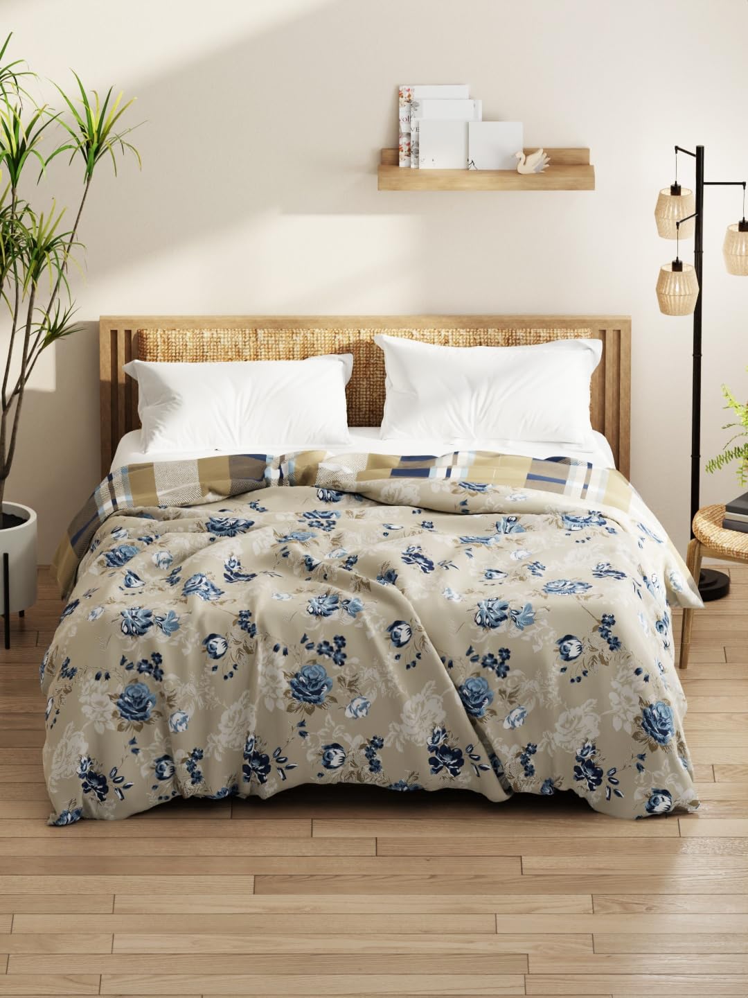 KOPA Super Soft Microfiber Comforter for All Weather -1pc Double Size (Classic Cotton Feel) | 120 GSM l Reversible Comforter | All Weather Comforter, AC Comforter Double Bed Floral-Sand/Blue-picture-31