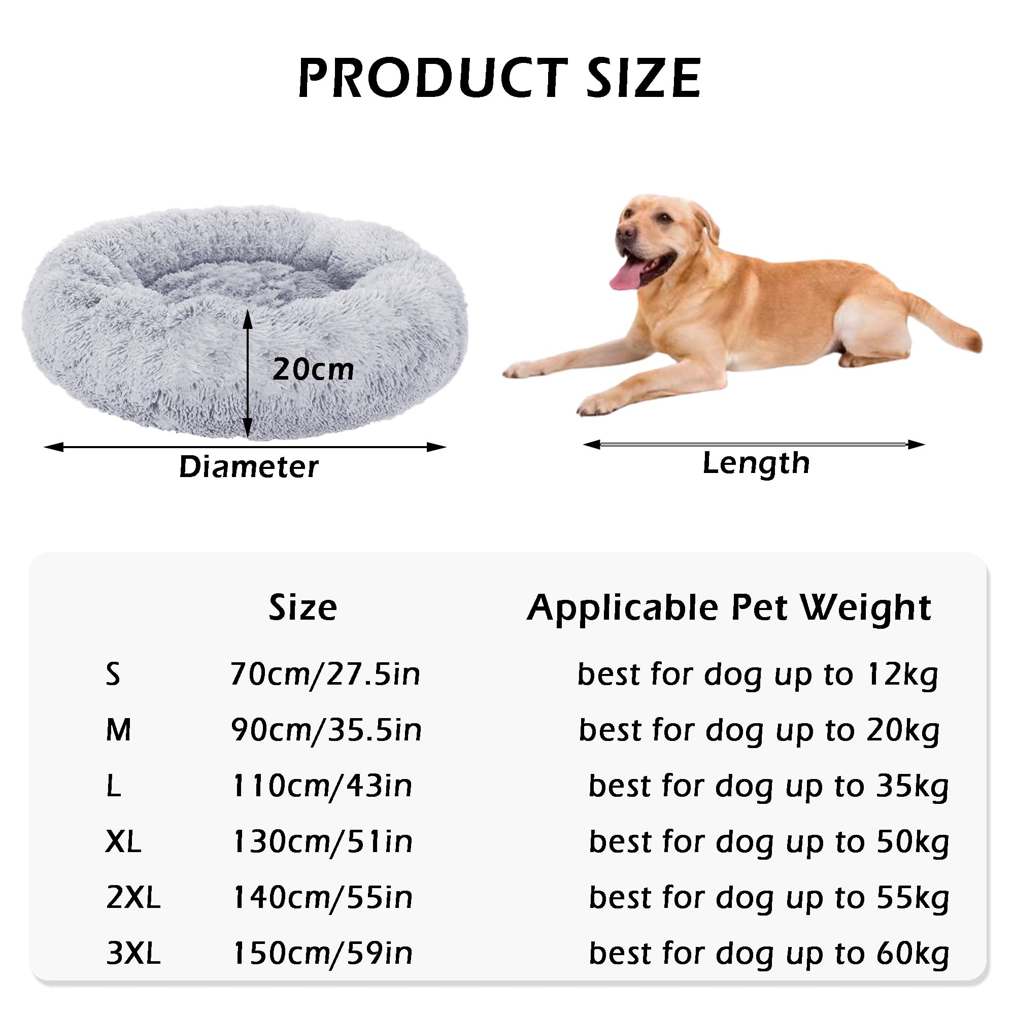 Cuscino a ciambella, lavabile in lavatrice, soffice ciambella, anti-ansia, rotondo, per cani, gatti, cuscino ortopedico per animali domestici (140 x 140 x 20 cm, rosa)