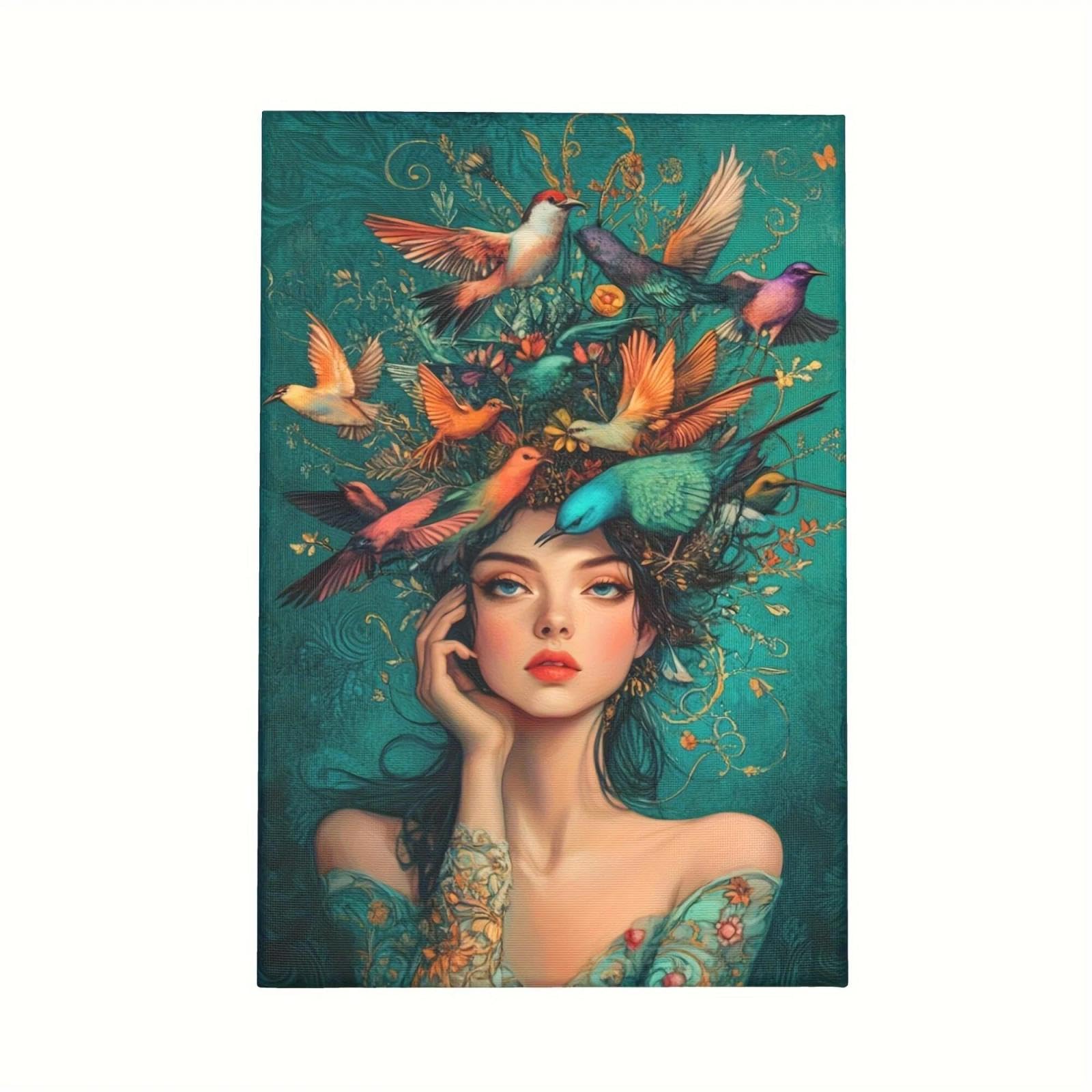 Yocheng Woman Flowers And Birds Poster And Prints Portrait Art Canvas Painting Wall Art Picture For Living Room Home Decor 60x90cm No Frame
