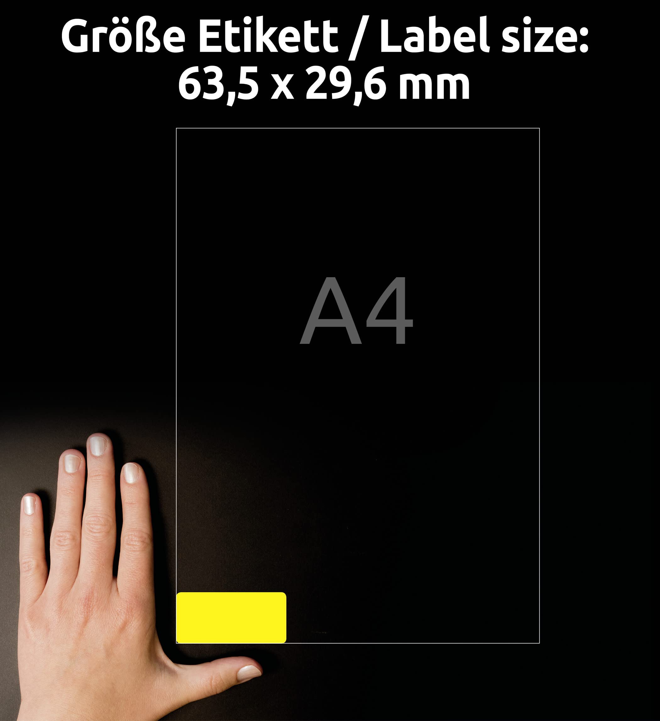 AVERY Zweckform L6105-20 Wetterfeste Folienetiketten (540 Signalaufkleber, 63,5x29,6mm auf A4, extrem stark selbstklebend, wasserfest, strapazierfähig, bedruckbare Outdoor Klebefolie) 20 Blatt, gelb