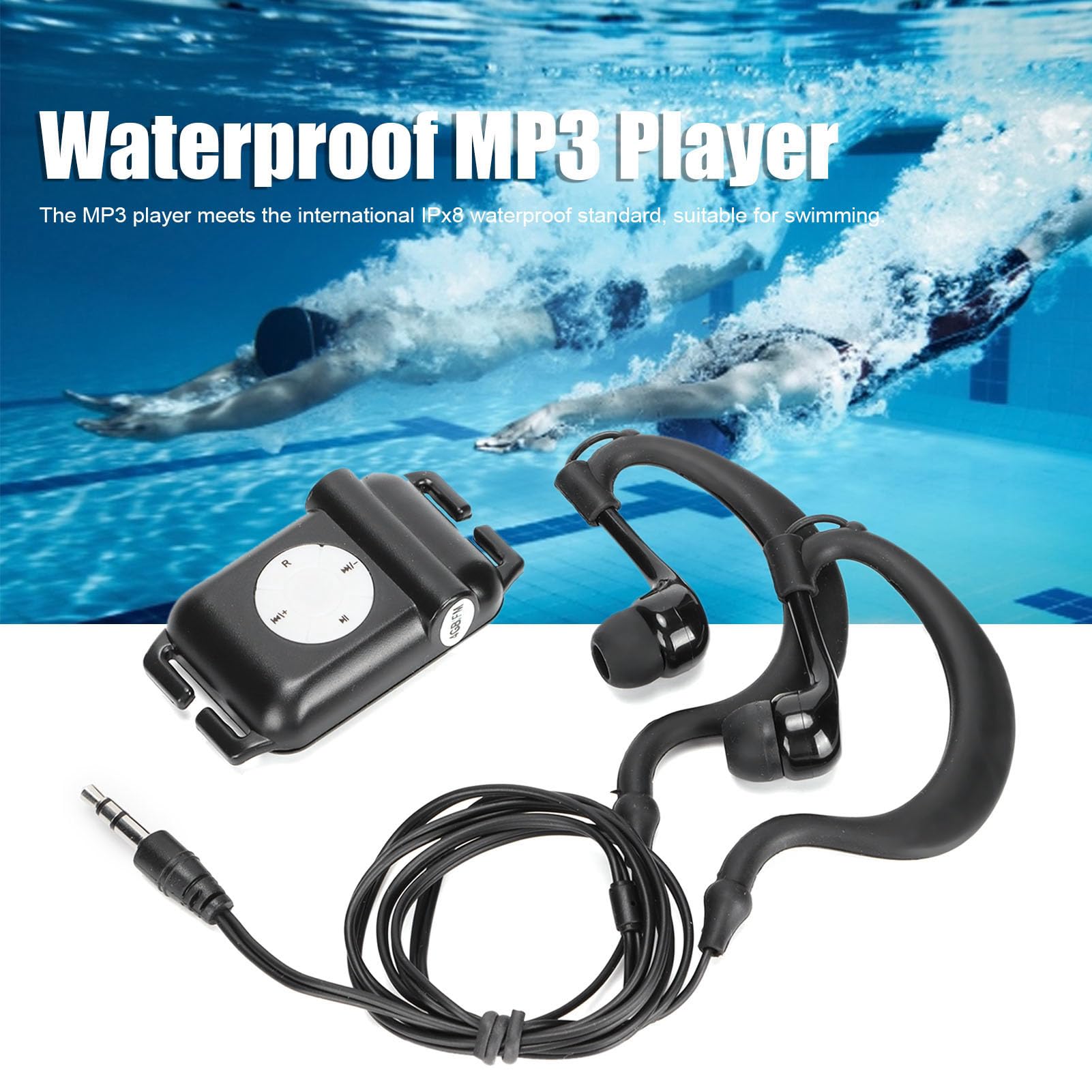 Oordopjes Onderwater Mp3-speler, Waterdichte Streaming Muziekspeler met Hoofdtelefoon voor Zwemmen Duiken Hardlopen, 8 Uur Speeltijd, Superieur Geluid (BLUE