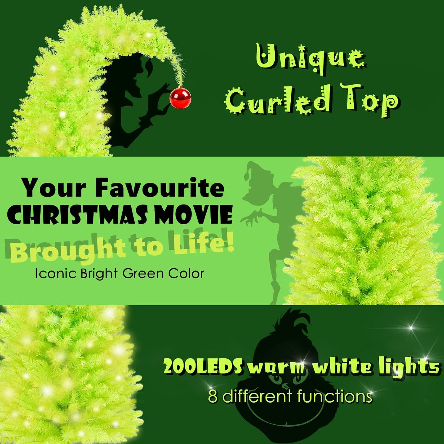 Whimsical Christmas Tree,6FT Artificial Tree with 750 Branch Tips,Christmas Decoration 200 LED Lights with Timer and 8 Functions,Red Ball,Xmas Holiday Deco for Indoor Home Living Room Office