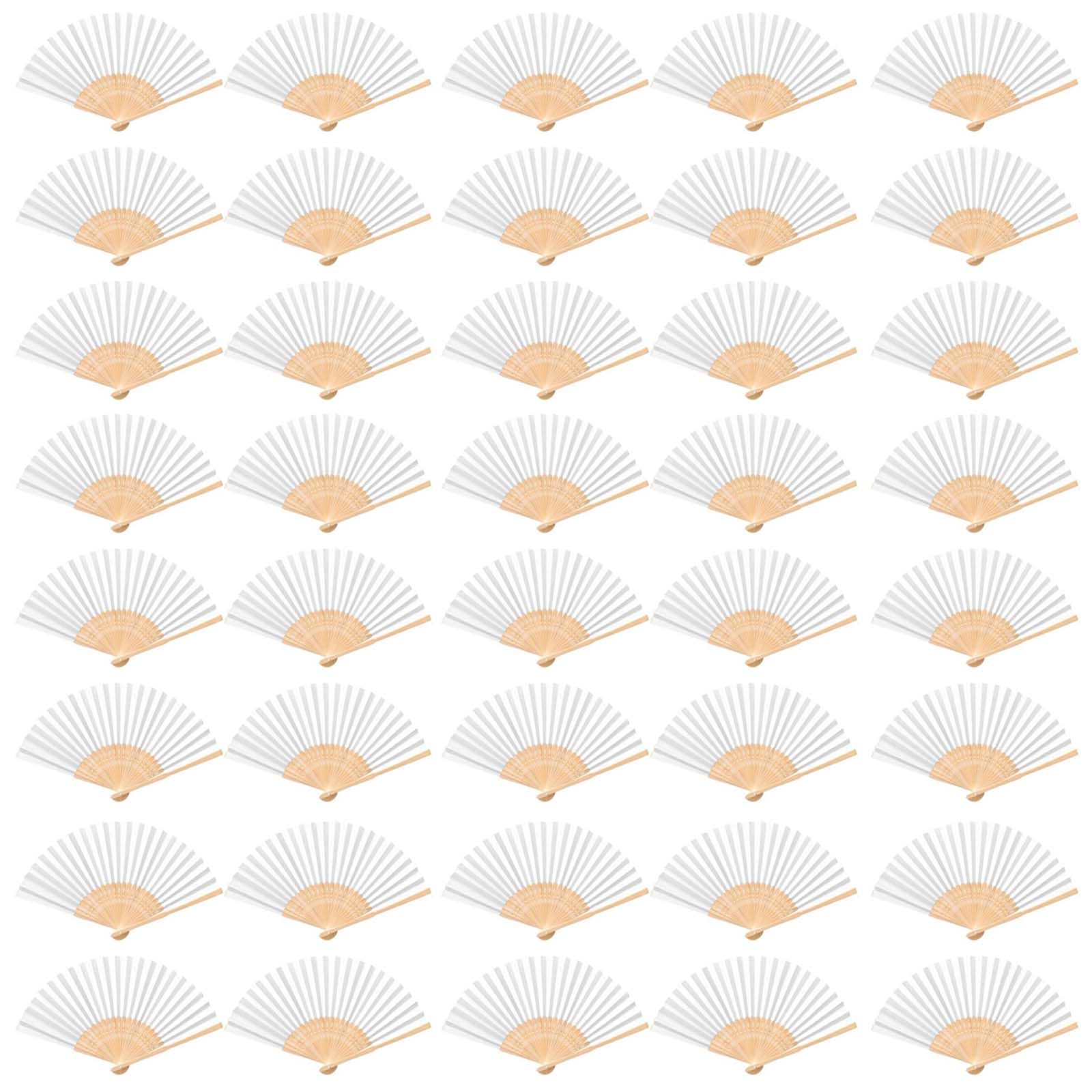 Weiß Faltbar Taschenfächer mit Bambus Handfächer Fächer Hochzeit 40 Stück Papier Faltfächer Handfächer Gäste Geschenk Fächer Gastgeschenk Papierfächer für Hochzeit Party Sommer Party Gastgeschenk