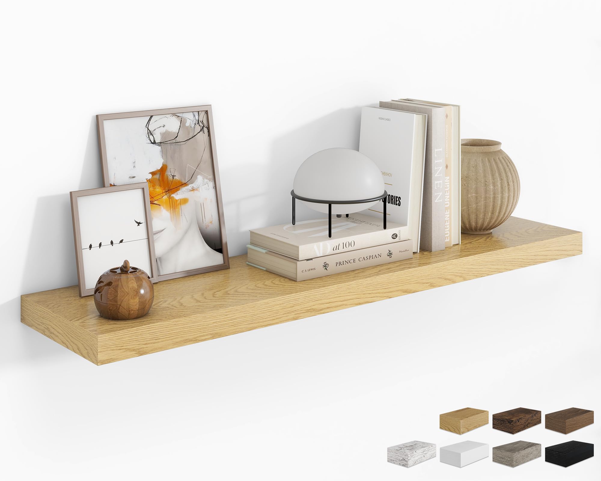 RICHFOCUS Long Floating Shelves for Wall 1Pack, Oak, 48" Lx8 D