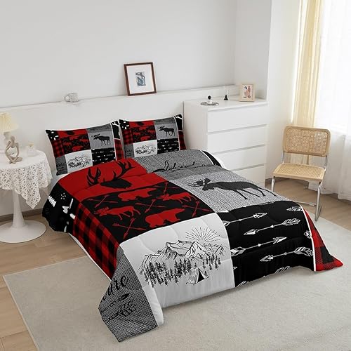 Miniatura 2 de Erosebridal Juego de edredón de ciervos de alce, tamaño individual, edredón acolchado rústico para niños, adolescentes y adultos, juego de ropa de