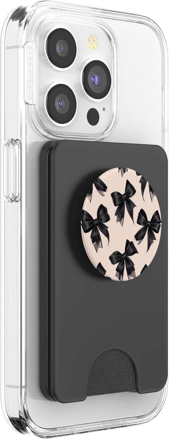 Black Bow Coquette Pattern PopSockets PopWallet for MagSafe