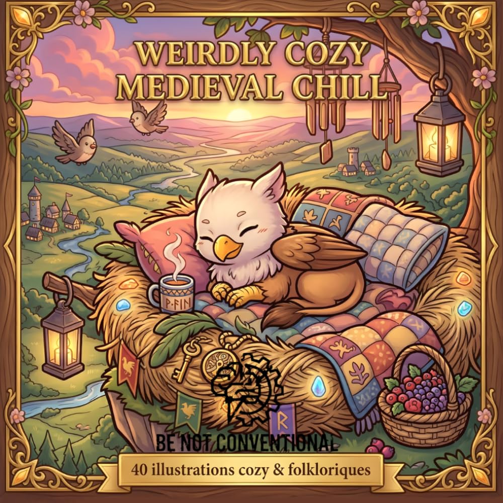 Medieval Chill: Weirdly cozy: Livre de Coloriage Fantasy et Cocooning : 40 Illustrations Relaxantes et Folkloriques pour Adultes et Ados