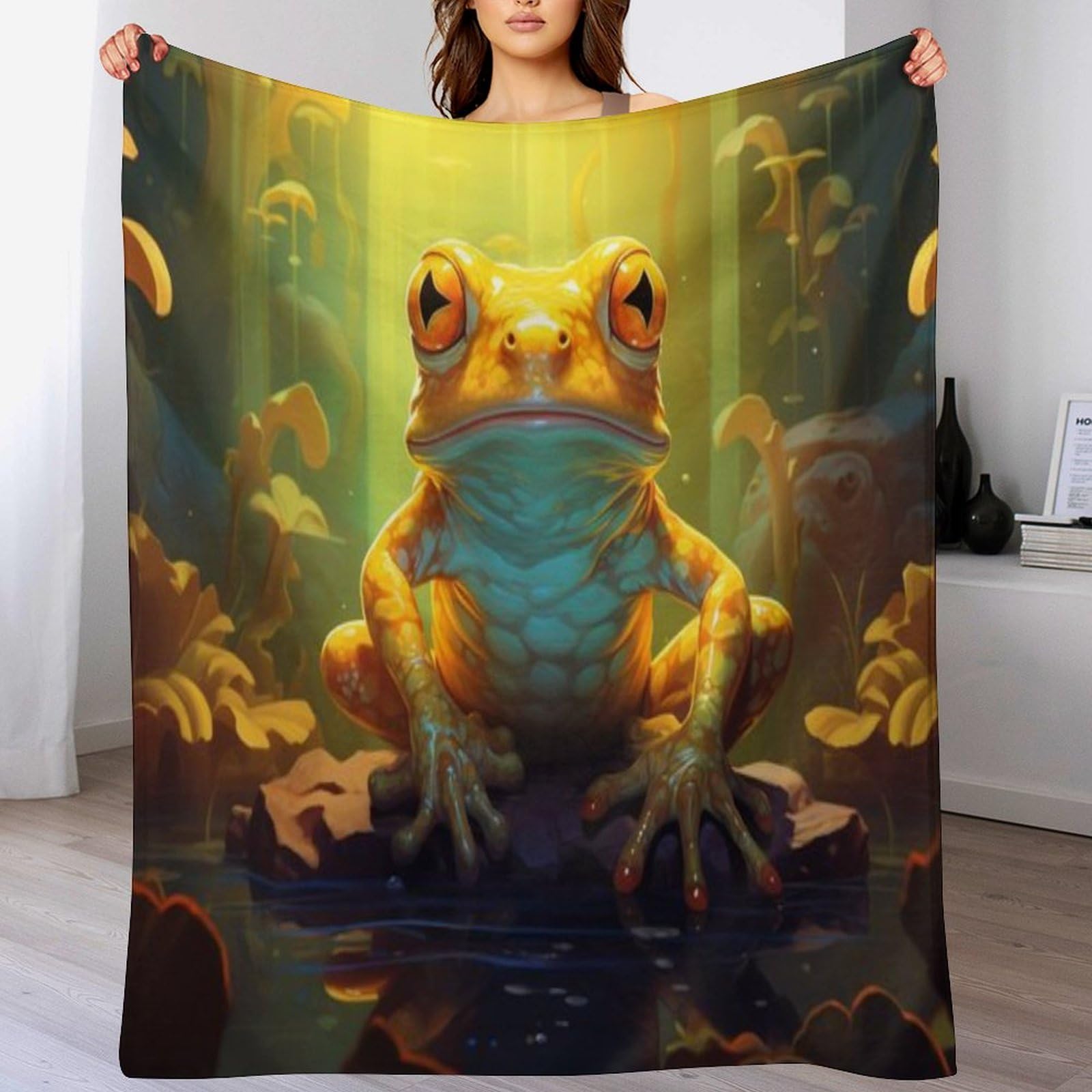 Plaid Grenouille Flanelle Douceur de Salon pour Soirée Canapé Cooning