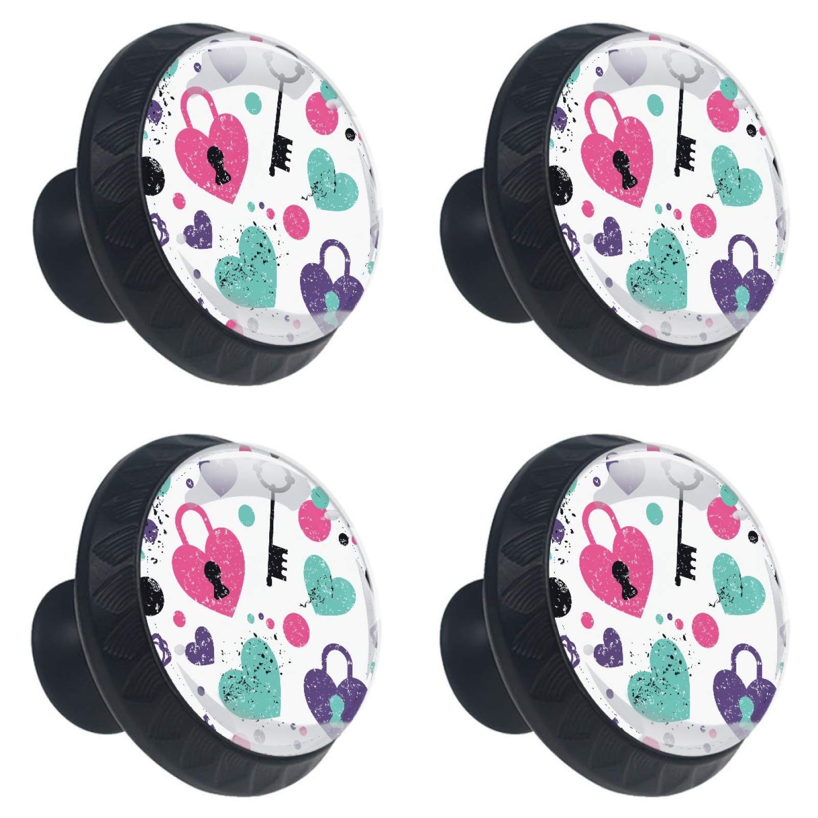 Boutons ronds en verre avec serrure et clé lot de 4 pour meuble et cuisine 30 mm