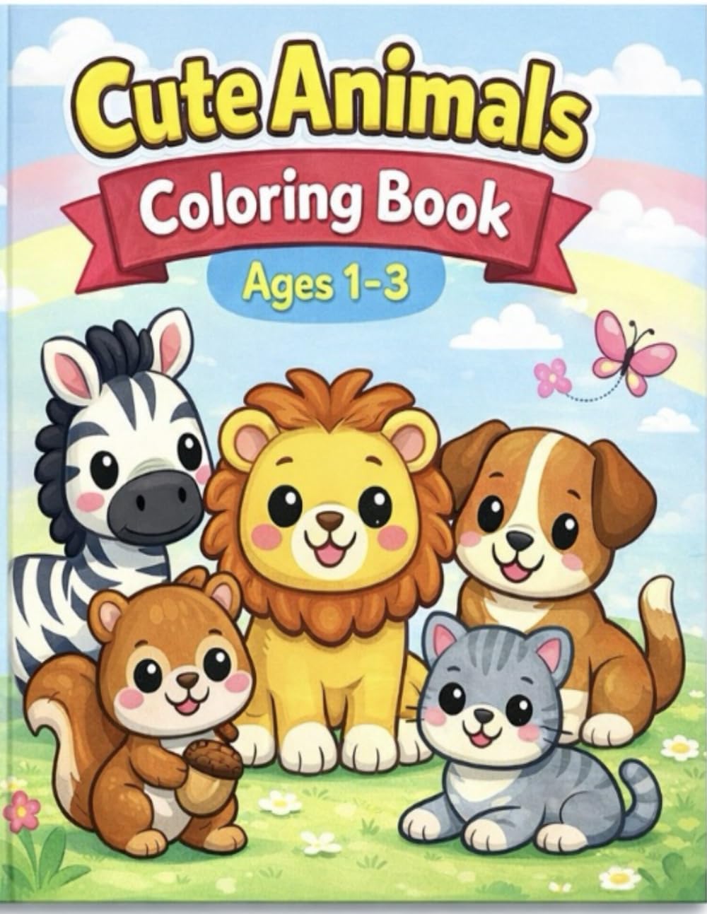 Cute Animals Coloring Book for Toddlers Ages 1–3: Simple and Fun Coloring Pages with Big Shapes for Little Kids (Toddler Coloring Books)