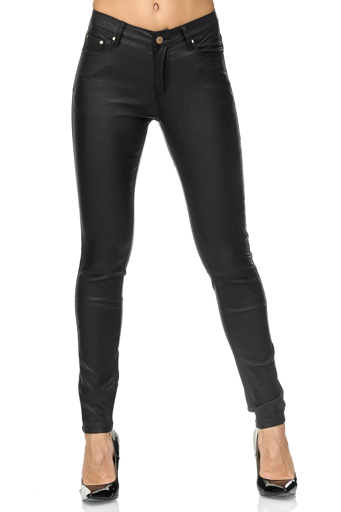 Elara Chunkyrayan Pantalon en cuir synthétique pour femme Effet push up