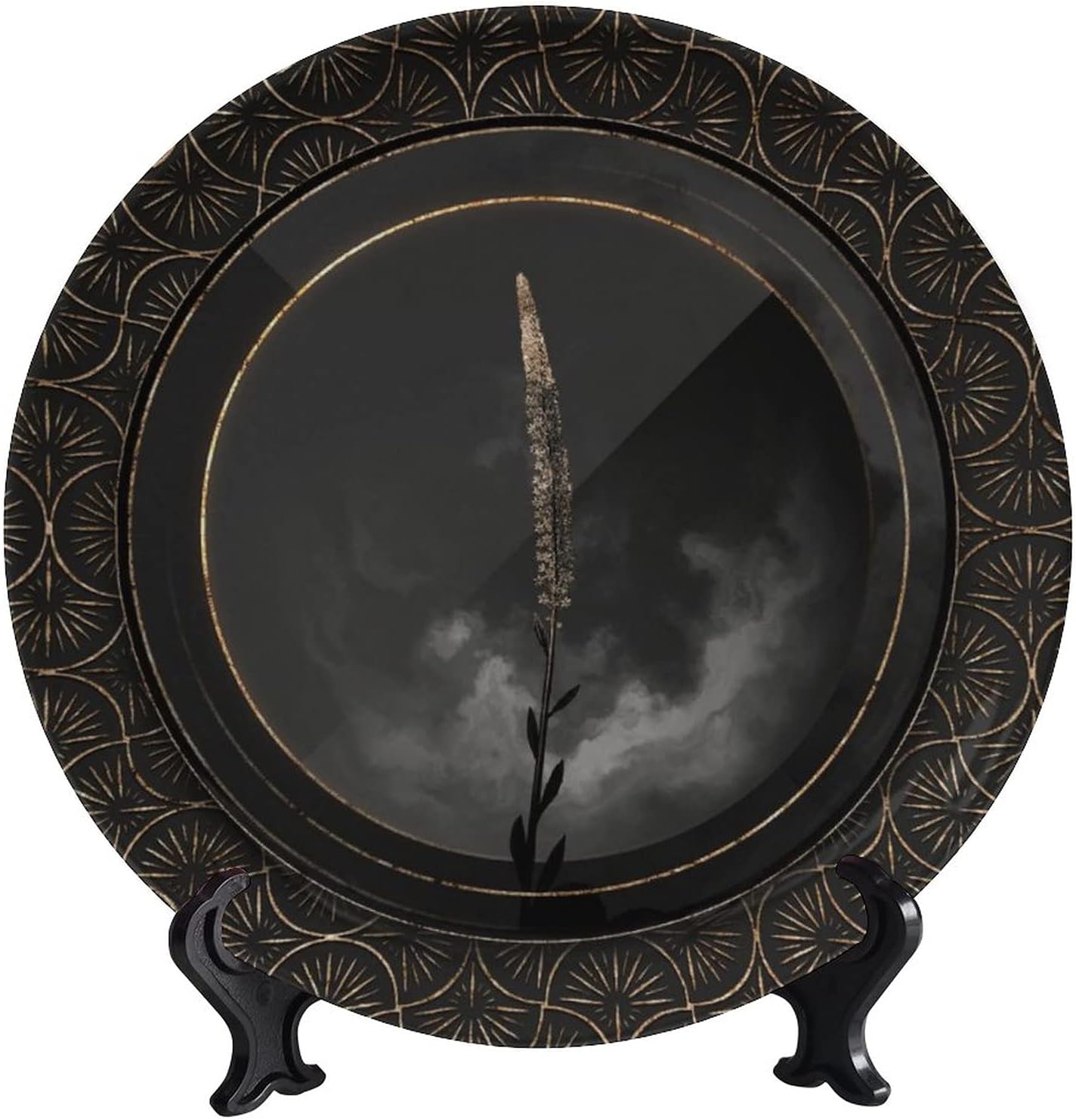 Decorative Ceramic Hanging Decorative Plate Shadowy Art Deco Gardenia Microwave & Dishwasher Safe Ceramic Ornament for Dining Table Setting, Wedding Reception Decorations, Christmas Tablescape 6 inch