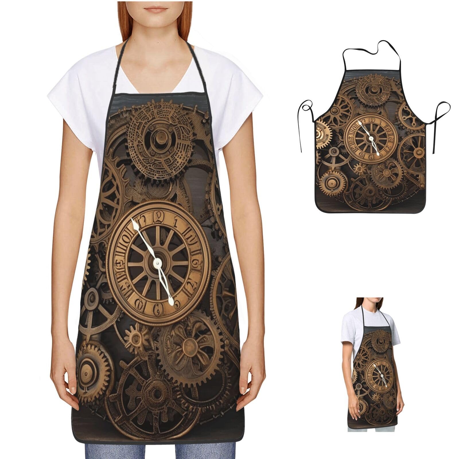 TOXOCMDKLE Aprons Cooking Bibs Waterproof Kitche Apron Steampunk Gears Clock Aldult Bib For Women Men Baking