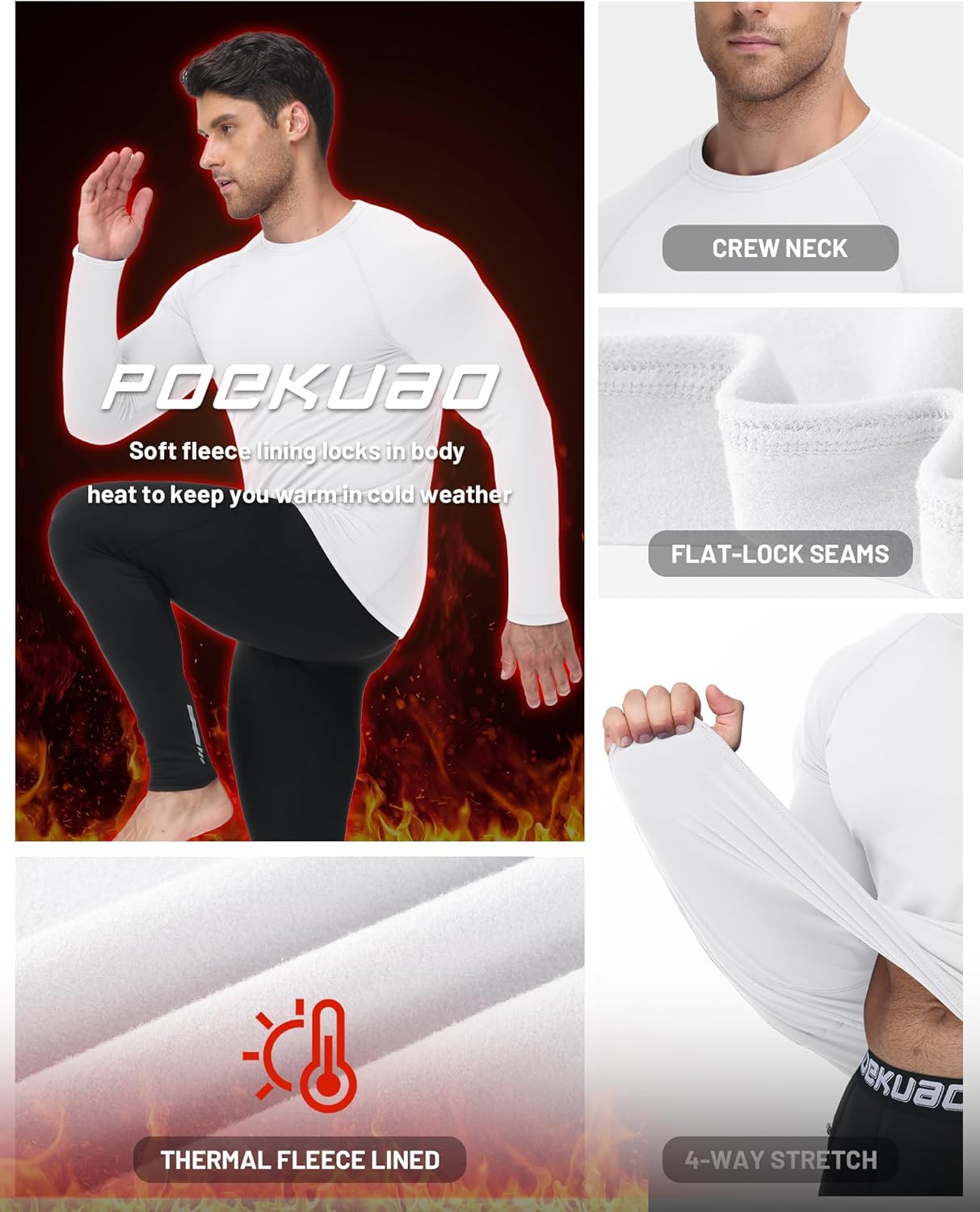 Thermal Compression Shirts for Men Long Sleeve Fleece Lined Base Layer Top Athletic Undershirt Cold Weather Gear - Image 3
