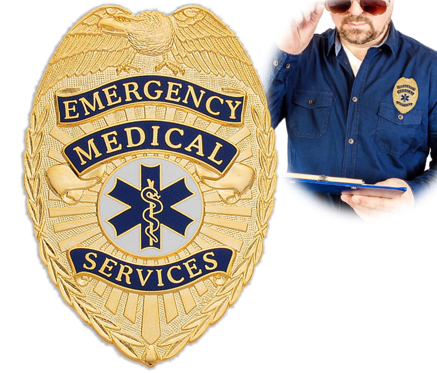 Emergency Medical Services Badge (EMS) Gold Metal Shield Premium Badge