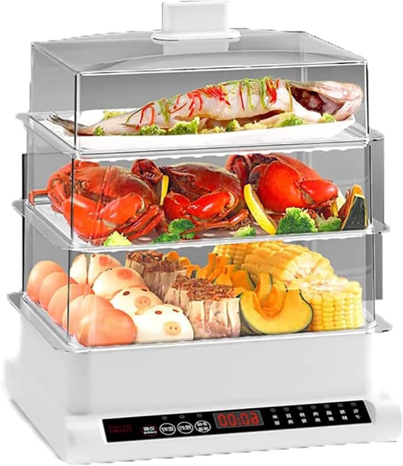 Electric 3 Tier Food Steamer, 20L Electric Stackable Steam Box with Stainless Steel Steam Rack, 7 Preset Cooking Mode Vegetable Meat Steamer, Efficient steaming